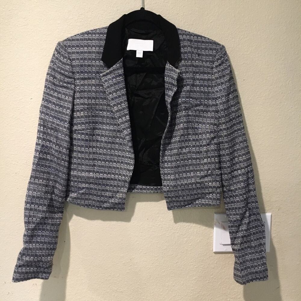 BOSS Hugo Boss blue tweed woven crop blazer